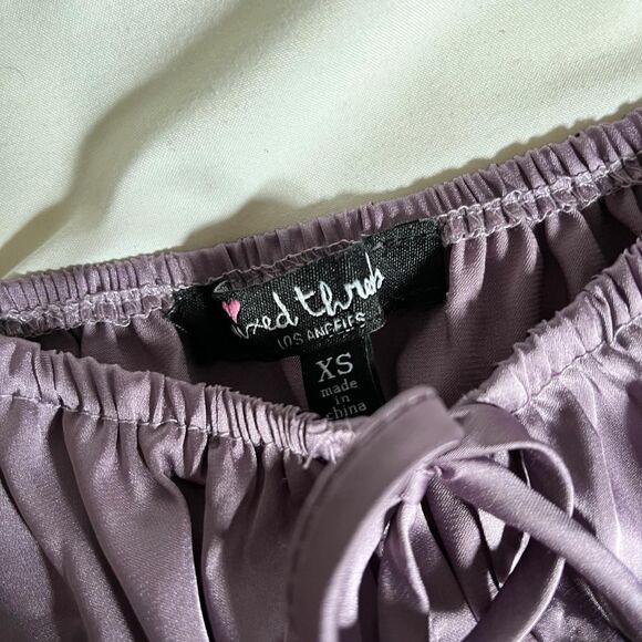Y2K Purple Mixed Threads Los Angeles Satin Long Sleeves Tie Front Crop Top - Picture 8 of 8